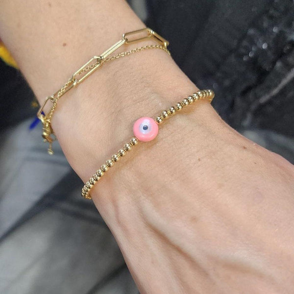 Pink Evil Eye Bracelet, Beaded Bracelet, Stacking Bracelet