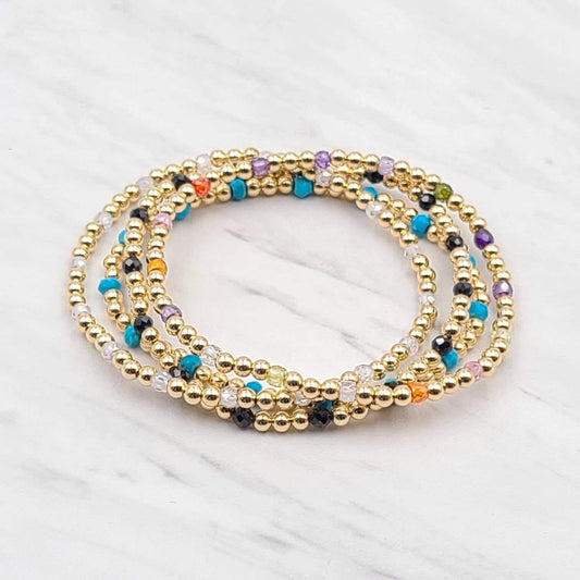 Semi-Precious Bead Bracelet, Gold Filled Bracelet, Stretch Stacking Bracelet