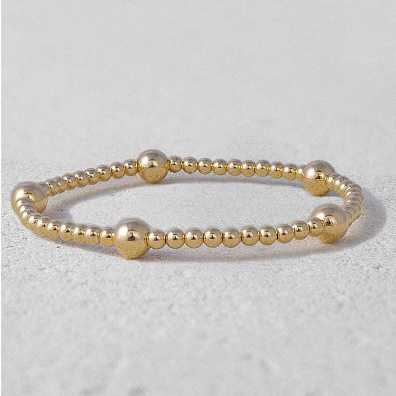 14kt Gold Filled Beaded Bracelet - 3mm  7mm Beads - Layering Jewelry - Dainty Stretch Stacking Bracelet for Women