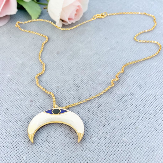 Evil Eye Enamel Horn Pendant Necklace