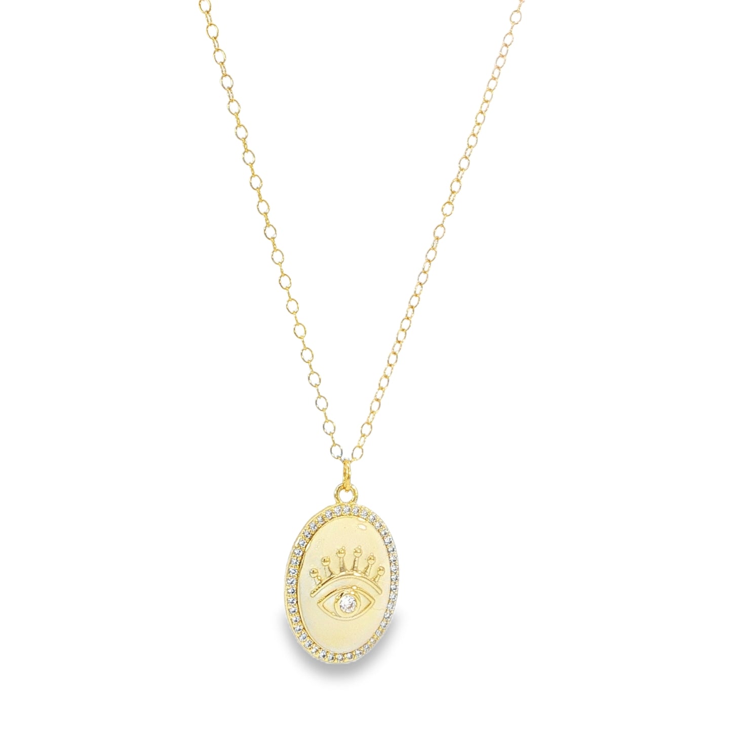 Oval Evil Eye Enamel Pendant Necklace