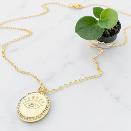 Oval Evil Eye Enamel Pendant Necklace