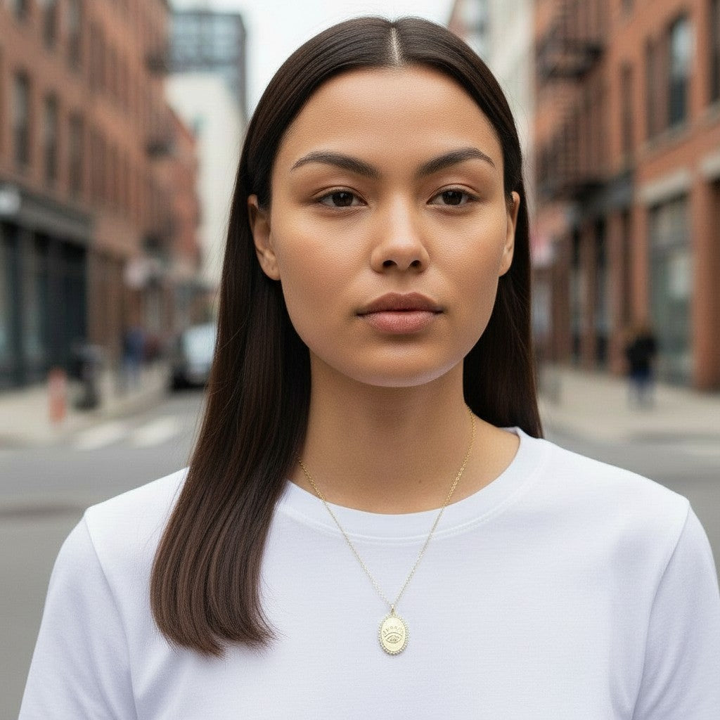 Oval Evil Eye Enamel Pendant Necklace