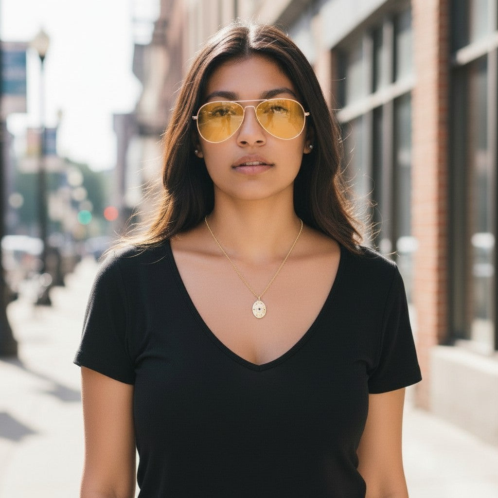 Oval Evil Eye Enamel Pendant Necklace