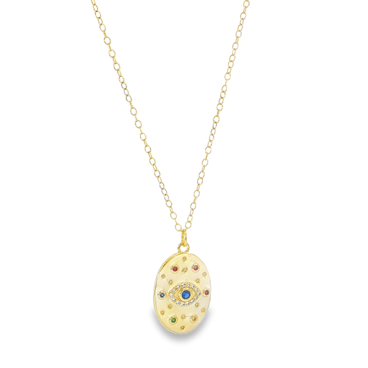 Oval Evil Eye Enamel Pendant Necklace