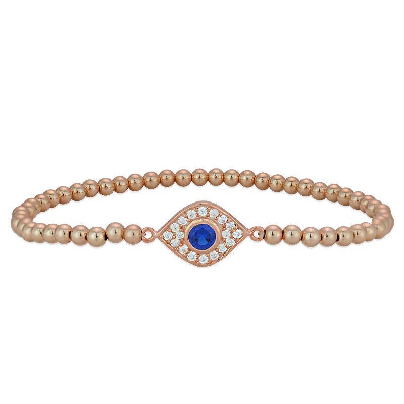 Gold Evil Eye Protection Bracelet - Stretchy Good Luck Stacking Bracelet for Women