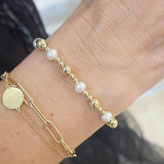 Pearl Bracelet, Silver Bracelet, Gold Ball Bracelet,