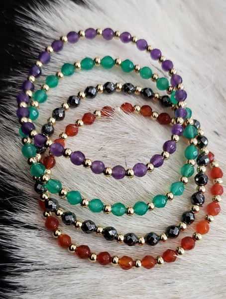 Delicate Gold Filled Stackable Bracelet with Semi Precious Beads - Customizable