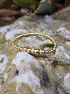 Adjustable Gold Filled Beaded Bracelet with Round CZ Pendant - Stretch Stacking Bracelet for Women