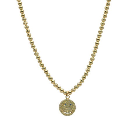 Dainty Gold Filled Beaded Necklace with Horse Shoe Charm and Cubic Zirconia for Women by Isabella Celini