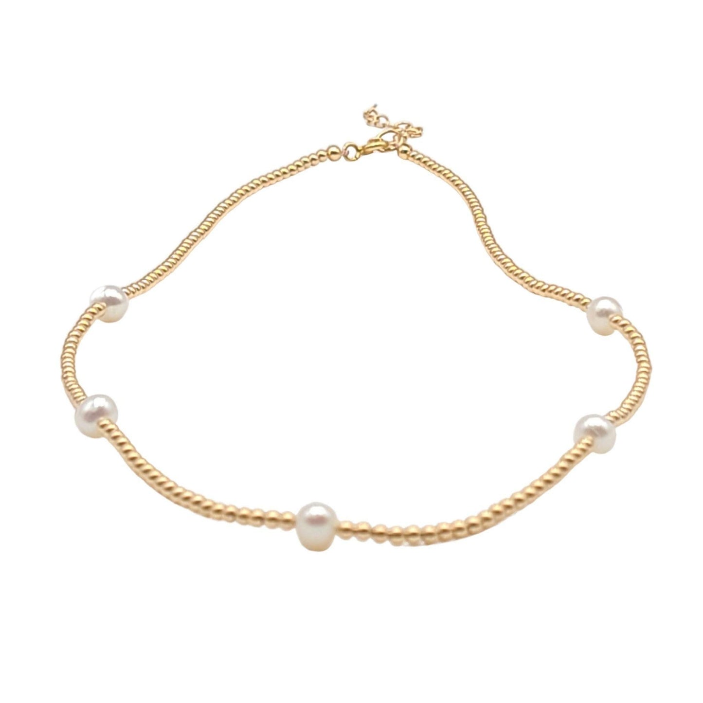 14kt Gold Filled Freshwater Pearl Station Necklace - Dainty Beaded Layering Necklace Tarnish-Free by Isabella Celini