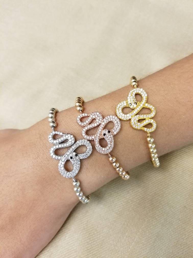 Gold Filled Snake Bracelet - Stretch Beaded Stacking Bracelet for Women