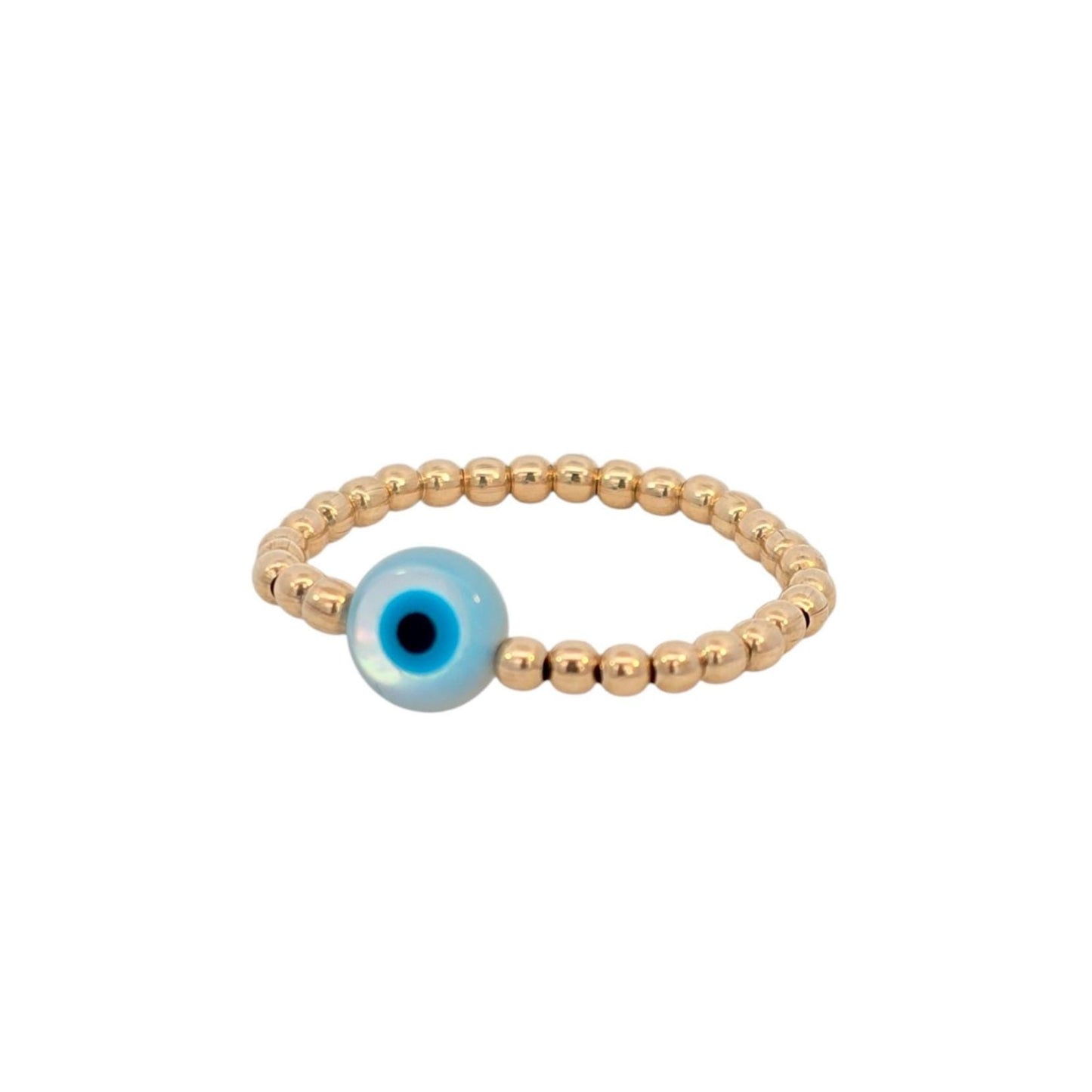 Good Luck Protection Gold Filled Stretch Ring - Tarnish Free - 3mm - Evil Eye Design