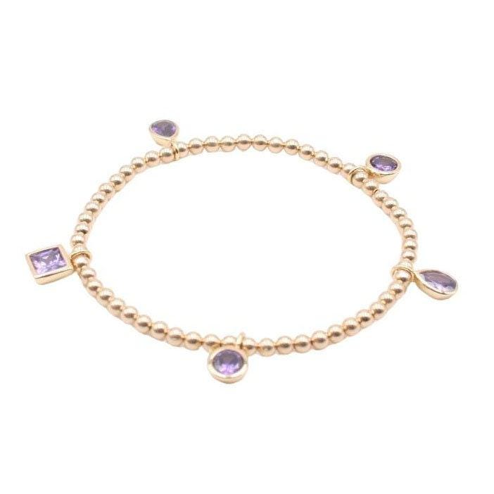 Gold Filled Beaded Charm Bracelet for Women - Cubic Zirconia Tear Drop Round and Square Charms