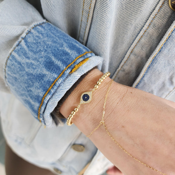 Boho Chic Bracelet, Evil Eye Bracelet, CZ Beaded Bracelet