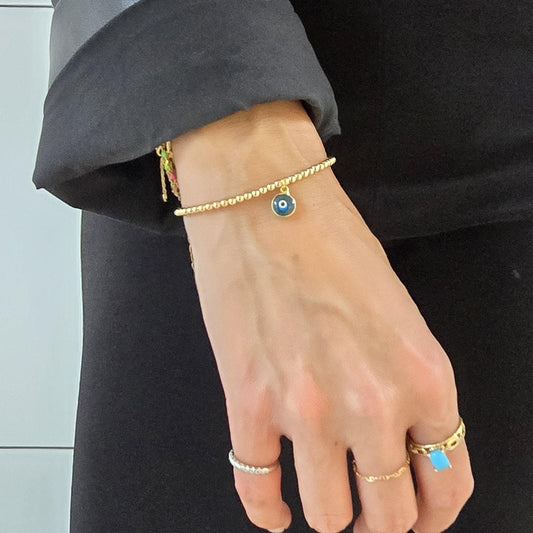 Gold Evil Eye Protection Bracelet for Women - Spiritual Stacking Stretch Evil Eye Charm