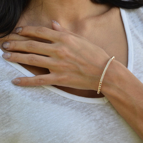 Gold Filled CZ Pave Bar Bracelet for Women - Stretchable Stacking Bridesmaid Jewelry