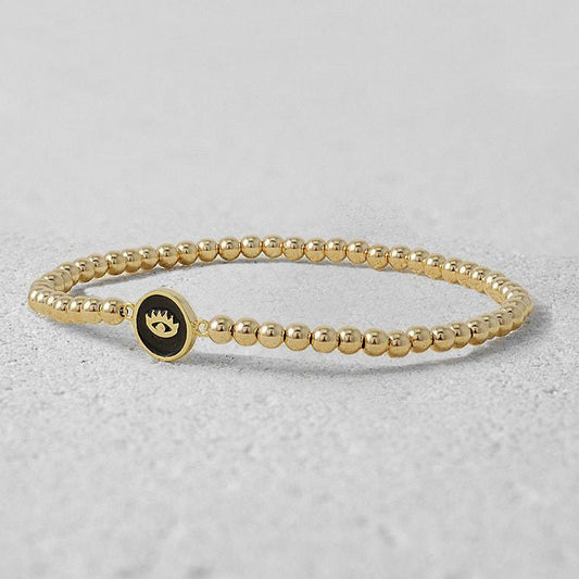 Small Round Enamel Evil Eye Gold Filled Bracelet, Isabella Celini, Gold Filled Beaded, Stretch Stacking Bracelet, Protection Bracelet