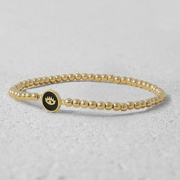 Small Round Enamel Evil Eye Gold Filled Bracelet, Isabella Celini, Gold Filled Beaded, Stretch Stacking Bracelet, Protection Bracelet