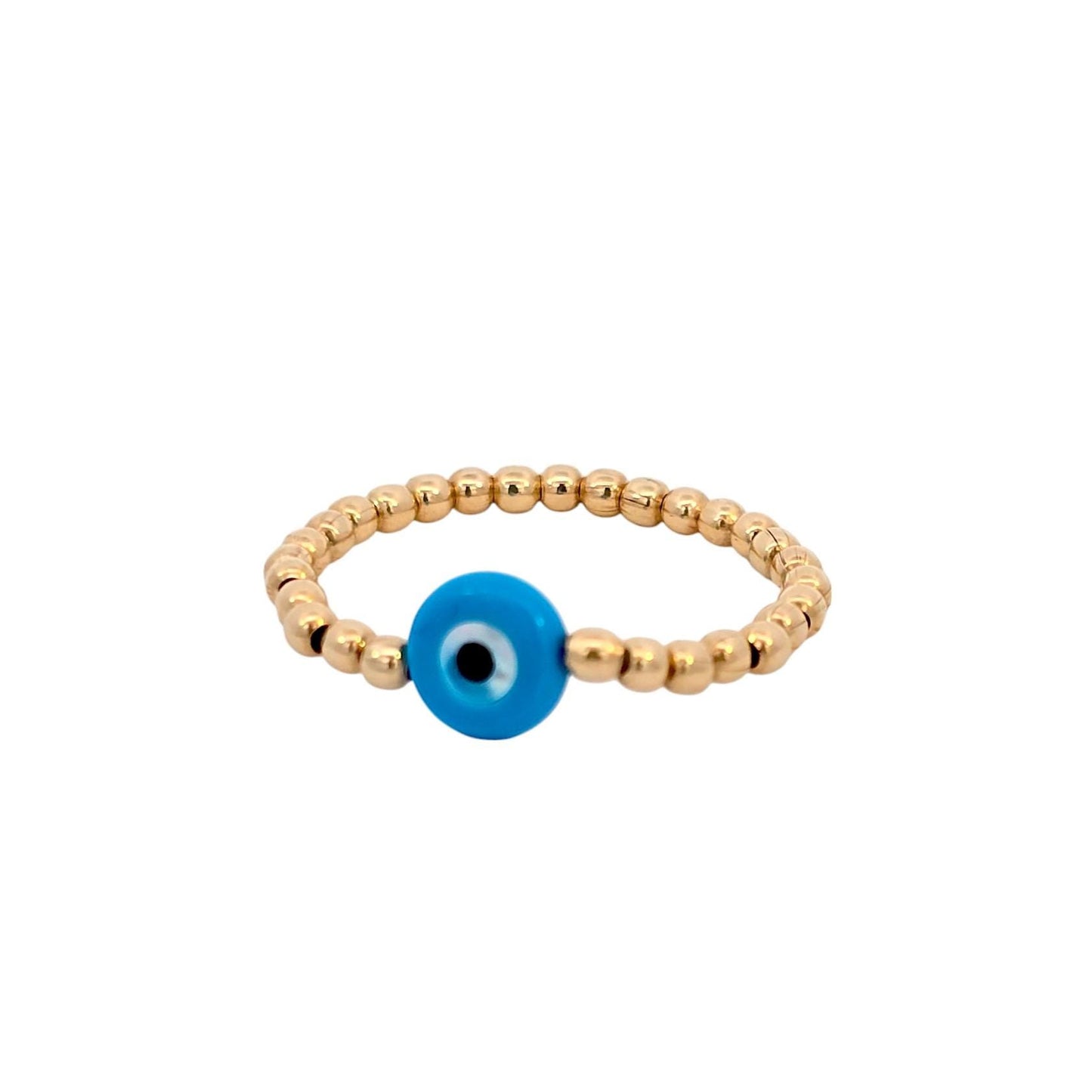 Good Luck Protection Gold Filled Stretch Ring - Tarnish Free - 3mm - Evil Eye Design