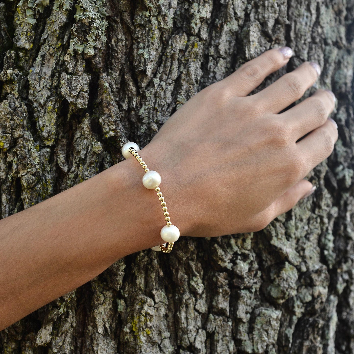 Fresh Water Pearl Gold Filled Bracelet, Isabella Celini, Gold Filled Beads, Stretch Stacking Bracelet, Gift for Women, Bridesmaid Gift