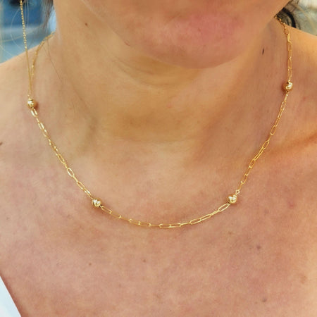Dainty Gold Filled Beaded Necklace with Horse Shoe Charm and Cubic Zirconia for Women by Isabella Celini