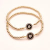 Heart Disc Pendant Bracelet with Cubic Zirconia Stone Accents for Ladies - Gold Filled Beads Bracelet