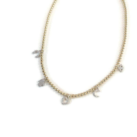 Dainty Gold Filled Beaded Necklace with Horse Shoe Charm and Cubic Zirconia for Women by Isabella Celini