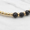 Gold Filled Beaded Bracelet with Bohemian Style and Cubic Zirconia Pave Ball - Stretch Design