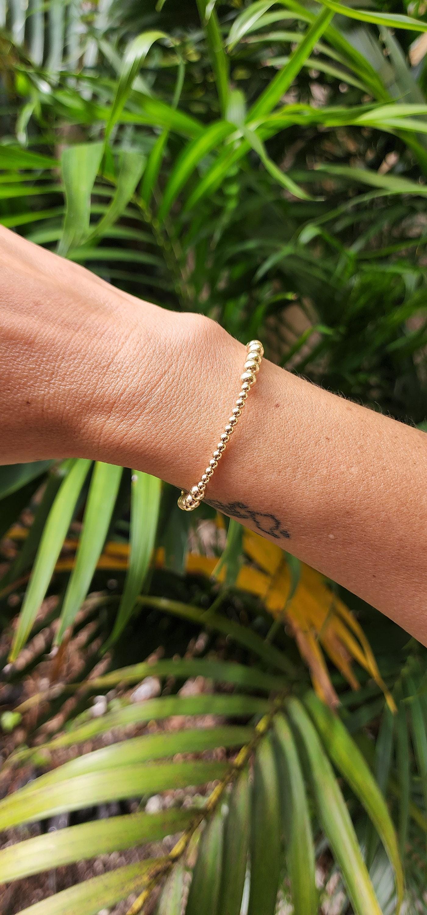 14kt Gold Filled Stacking Bracelet - 3mm and 5mm Sections Stretch Fit Tarnish-Free Ladies Beaded Jewelry
