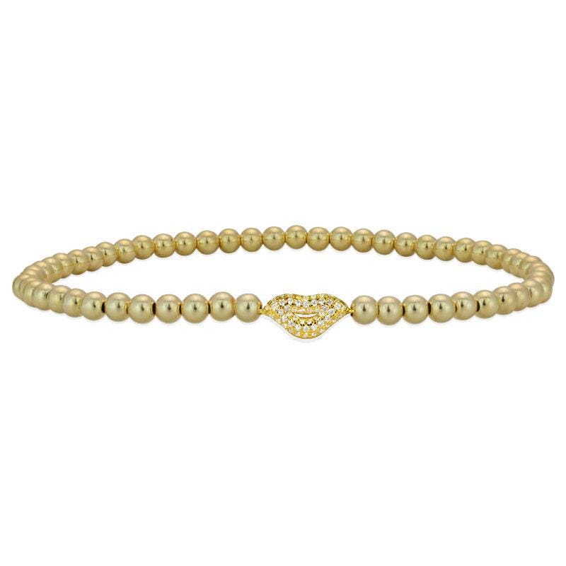 Lips Gold Filled CZ Pendant Bracelet - Stretch Stacking Style for Women
