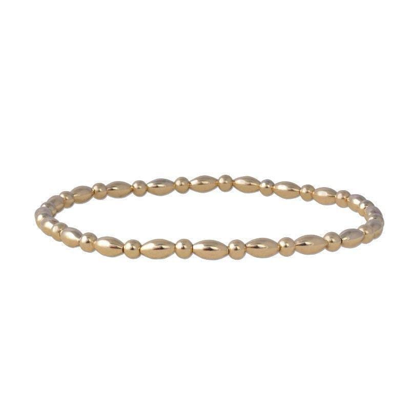 Gold Filled Beaded Anklet Bracelet - 3mm Round  5x3mm Oval Bead Boho Stretch Hippie Bracelet - Non Tarnish Jewelry