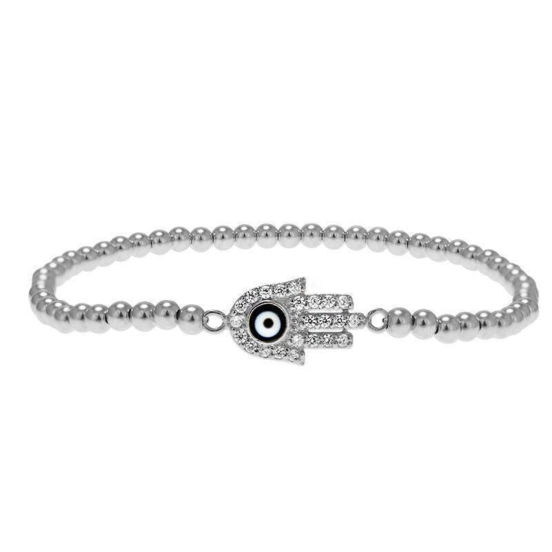 Good Luck Evil Eye Protection Bracelet - Spiritual Hamsa Gold Filled Hand Beaded - Stackable Hand Pendant Bracelet