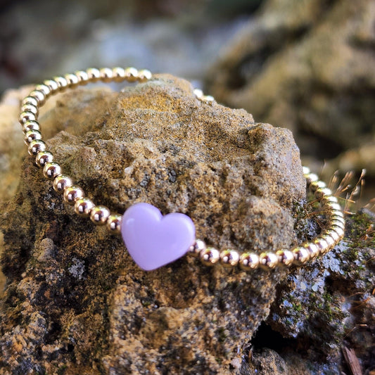 Gold Filled Heart Pendant Bracelet  Tarnish-Free Stretch Bracelet  Heart Charm Jewelry