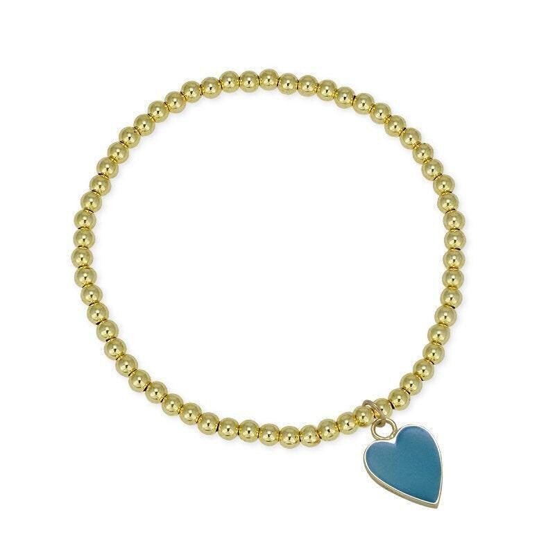 Stretch Beaded Bracelet - Heart Charm Sterling Silver Gold Filled with Enamel Finish Stackable Bracelet