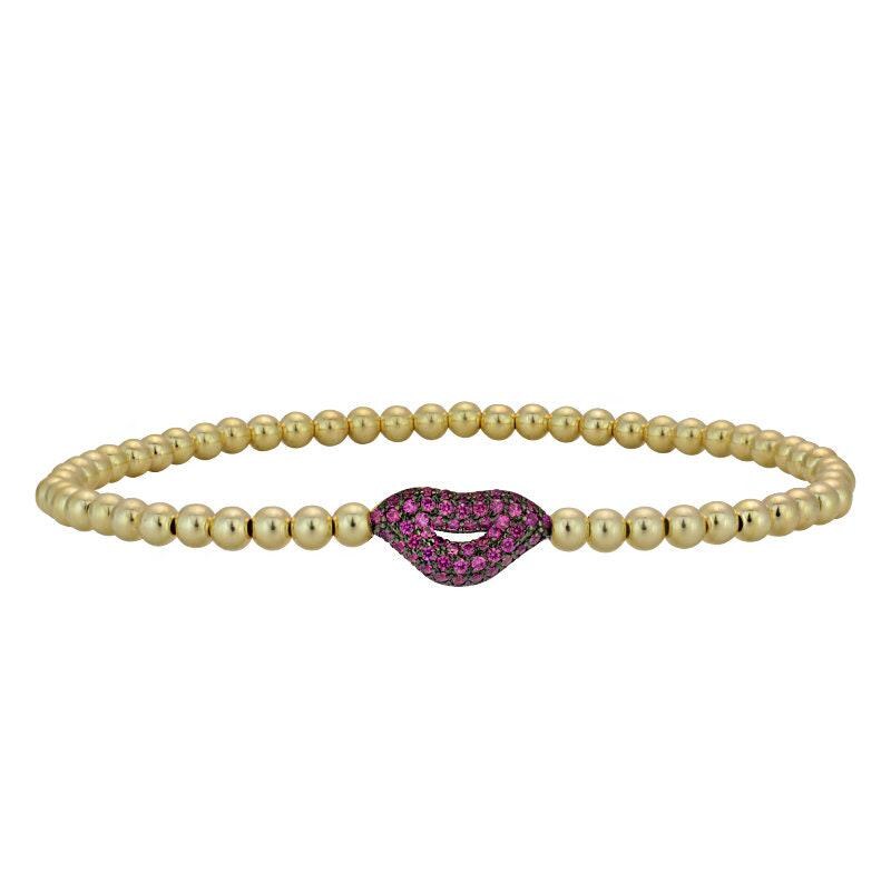 Lips Gold Filled CZ Pendant Bracelet - Stretch Stacking Style for Women
