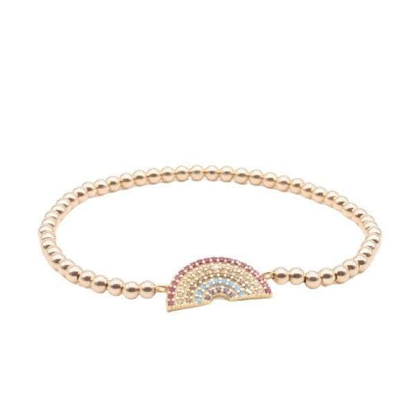 Rainbow CZ Pendant Gold Filled Stretch Bracelet - Womens Stacking Jewelry