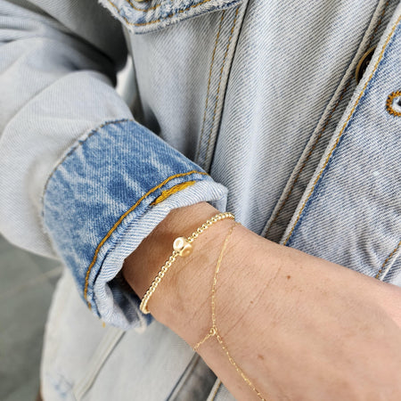 Dainty Gold Filled Cross Pendant Beaded Bracelet - Religious Women's Layering Jewelry