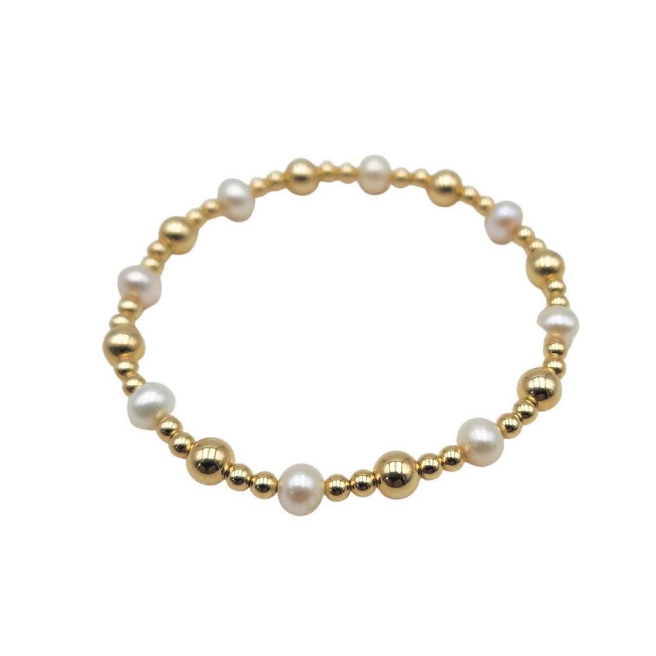 Dainty Stretch Bracelet 14k Gold Filled Freshwater Pearls for Women's Jewelry Stacking Bracelet