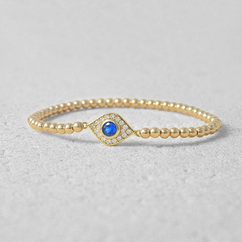 Gold Evil Eye Protection Bracelet - Stretchy Good Luck Stacking Bracelet for Women