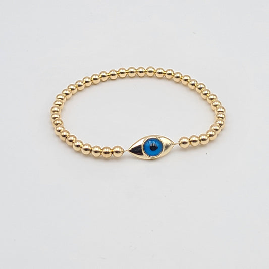 Blue Evil Eye Bracelet, Gold Filled Beads Bracelet, Stretch Stacking Bracelet