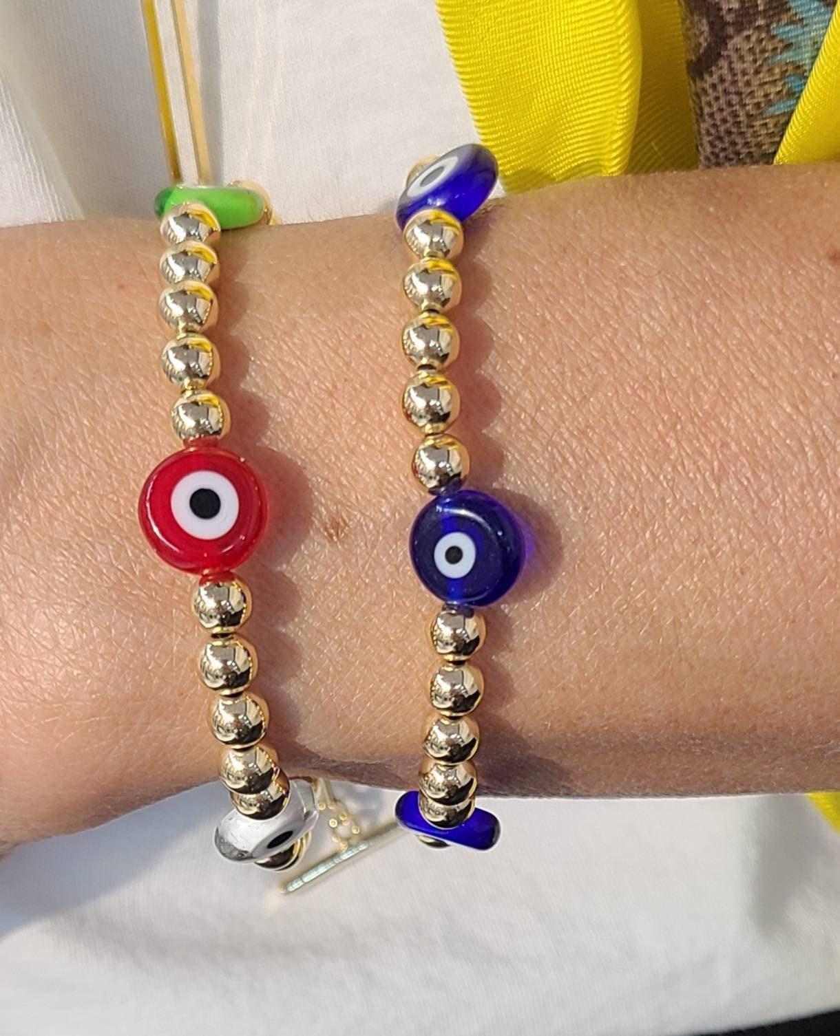 14kt Gold Filled Stretch Evil Eye Bracelet - Tarnish Free Good Luck Beaded Jewelry by Isabella Celini
