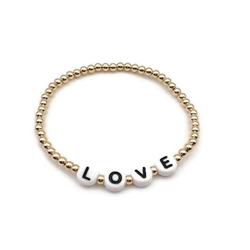 Personalized Gold Filled Name Bracelet - Stretch Non Tarnish Beaded - Customizable Letter Bead Jewelry