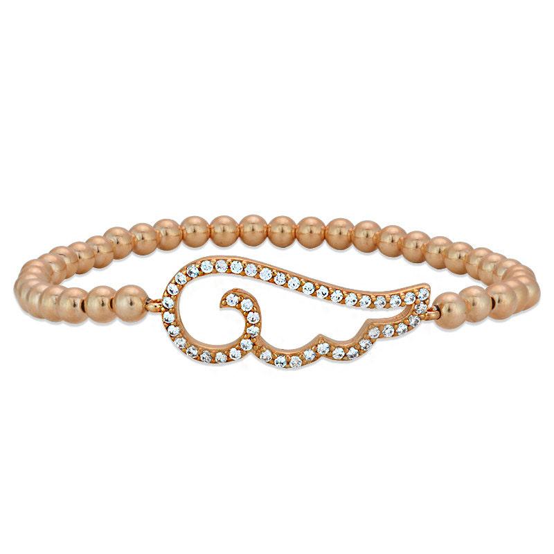 Gold Filled Beaded Bracelet with Angel Wing Pendant - Stretch Bracelet for Women
