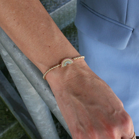 Dainty Gold Filled Cross Pendant Beaded Bracelet - Religious Women's Layering Jewelry
