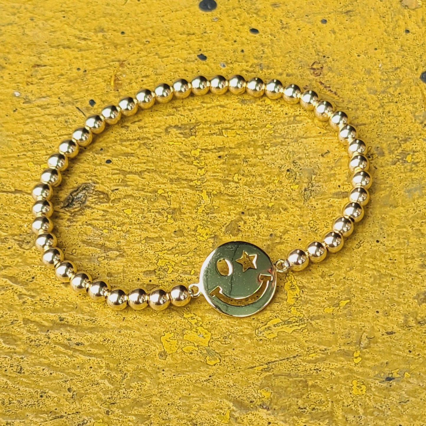 Gold Filled Stretch Bracelet with Smiley Face Pendant for Women - Stacking Bracelet by Isabella Celini