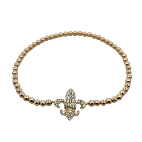 Fleur de Lis 14kt Gold Filled Bracelet - Boho Stacking Stretch Fit for Women