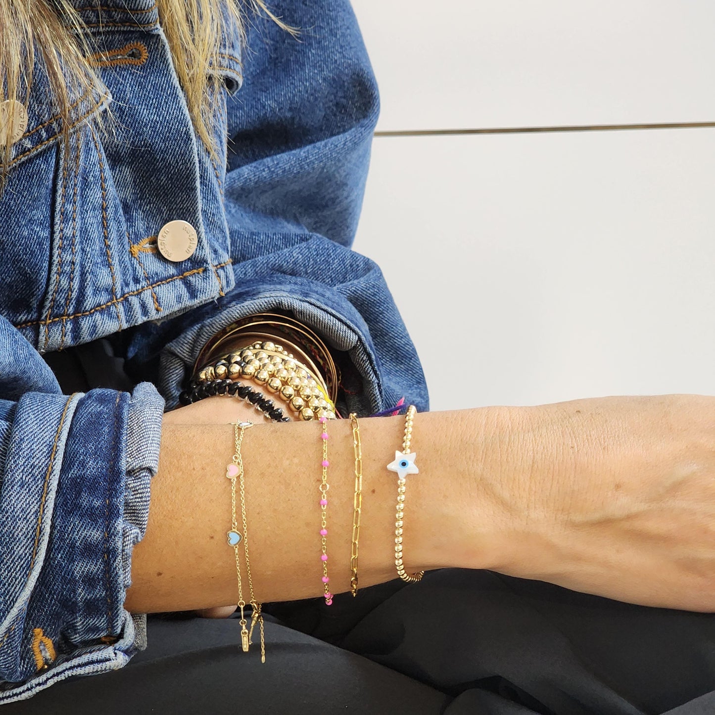 Gold Filled Evil Eye Opal Protection Bracelet  Good Luck Stacking Bracelet Stretchy Jewelry