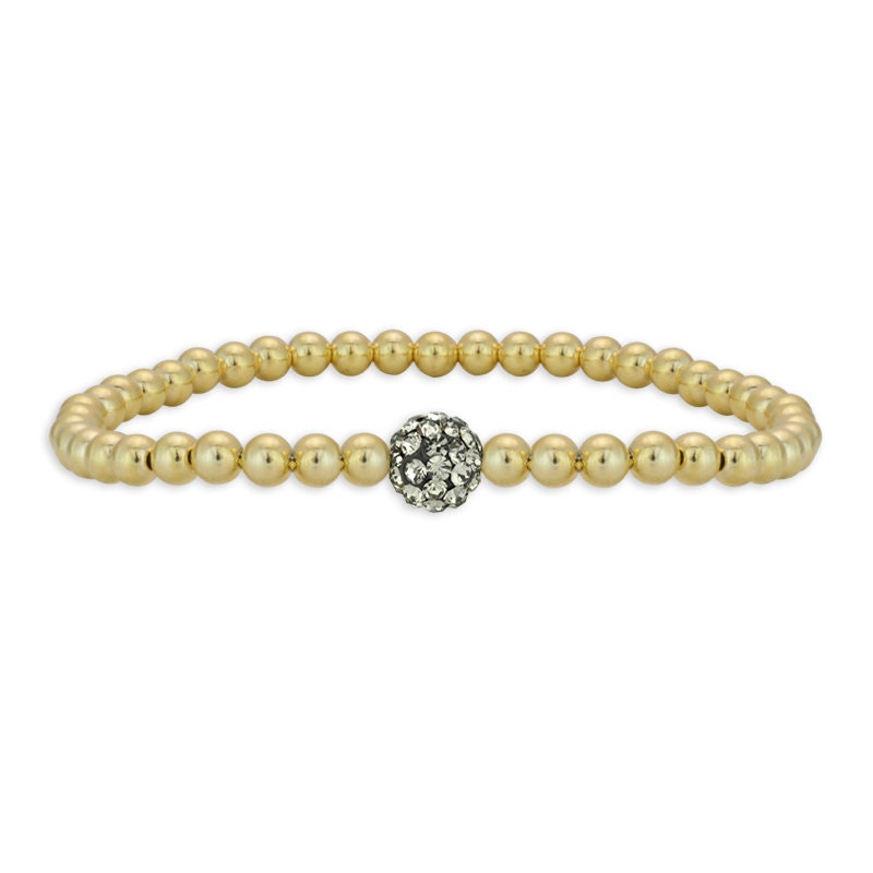 Cubic Zirconia Pave Ball Gold Filled Bracelet For Ladies Wear - Stretch Stacking Boho Chic Bracelet