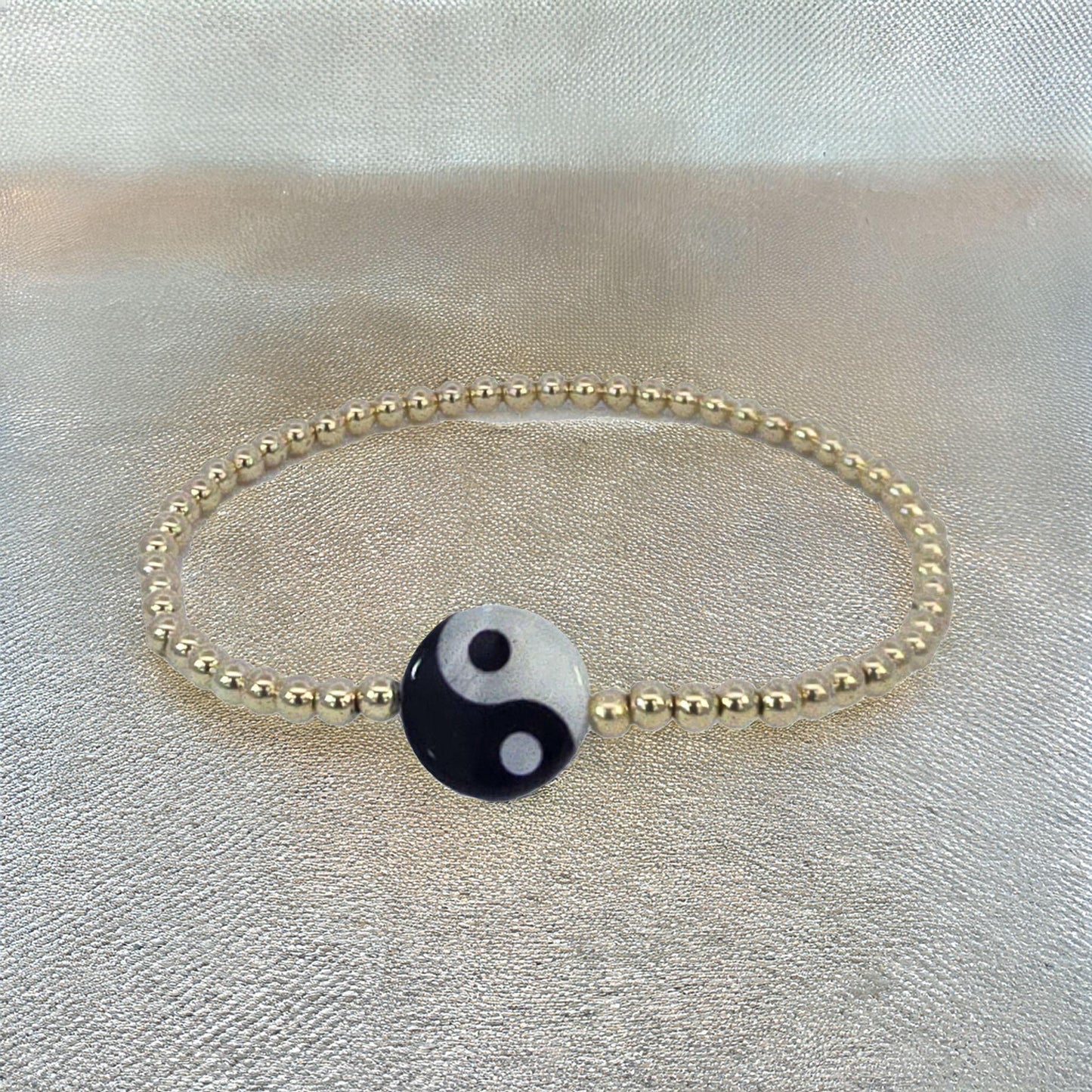Ying Yang Gold Filled Bracelet, Isabella Celini, Gold Filled Beaded, Stretch Stacking Bracelet, Protection Bracelet, Good Karma Bracelet